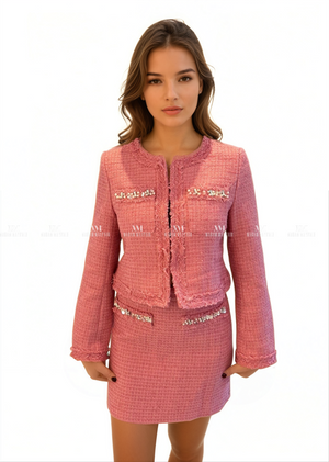 Pink skirt suit tweed hotsell